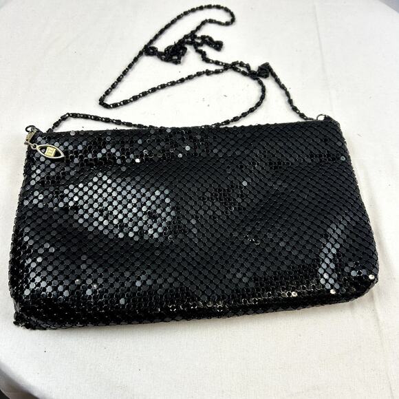 Vintage Black Metal Mesh Purse Evening long chain night out flaw - Picture 4 of 7